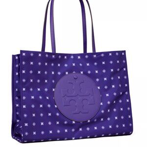 Tory Burch Ella Printed Recycled Polyester Tote Bag Purple & White NWT